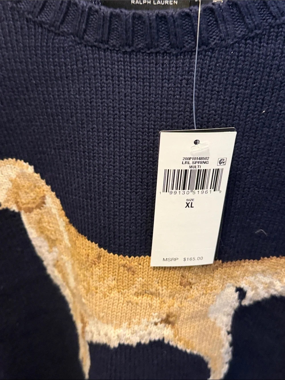 Ralph Lauren Navy Sweater with Golden Retriever Graphic
